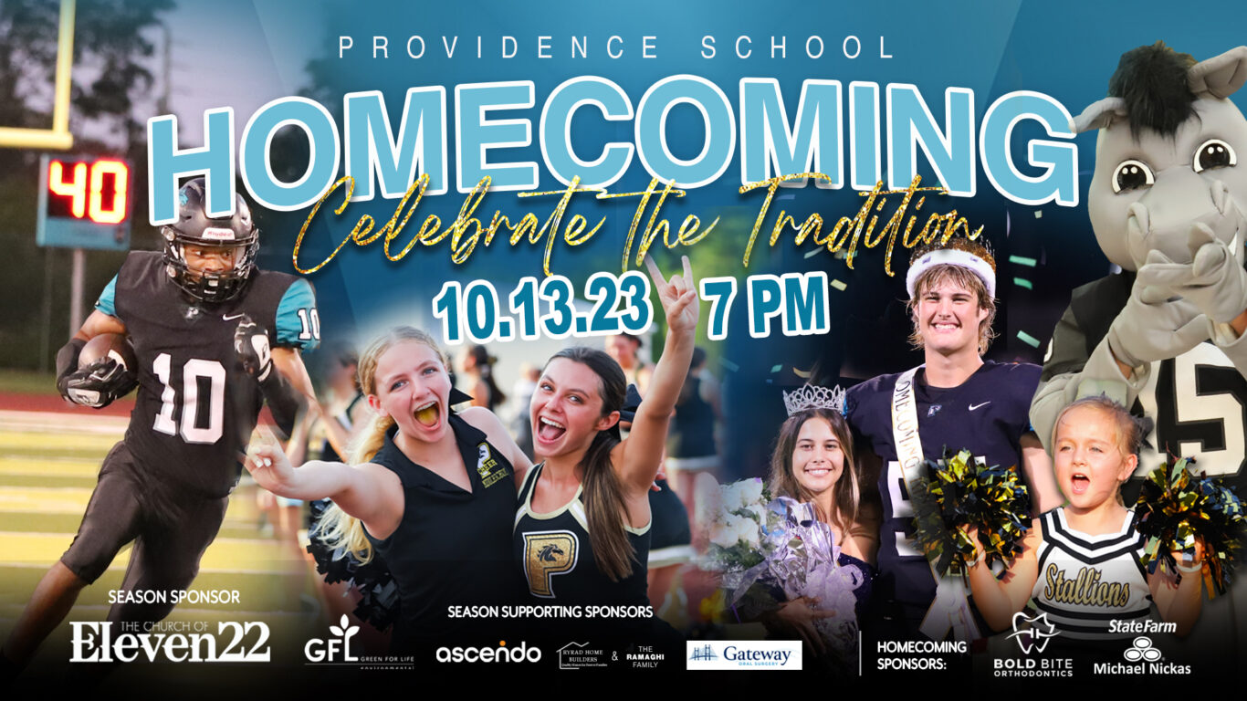 A flyer for the 2023 Homecoming at Providence High School.