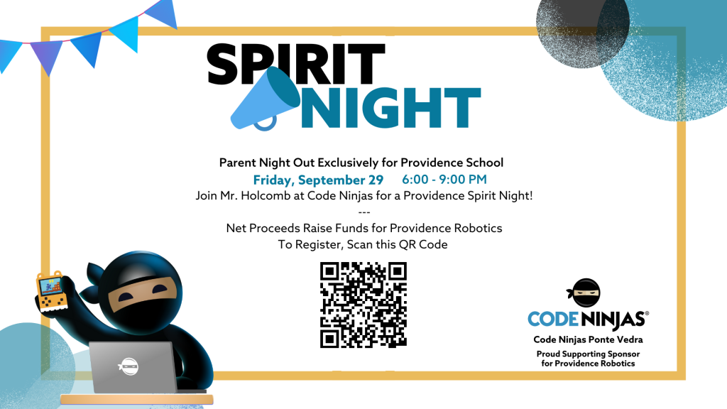 A Code Ninja's poster for Spirit Night featuring an image of a ninja.