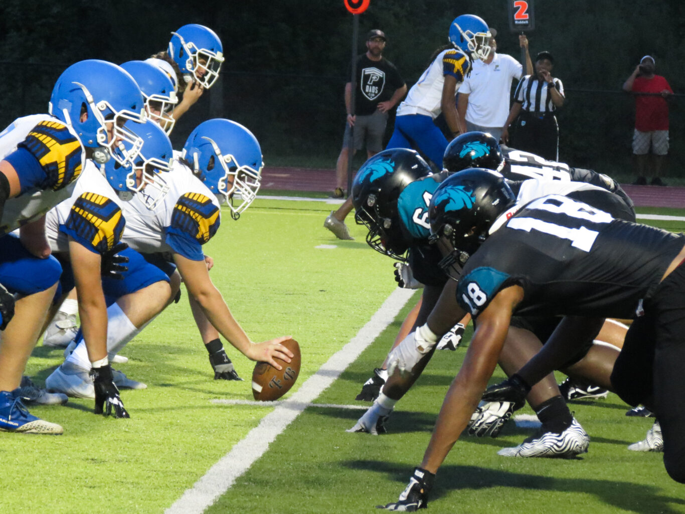 A football team lined up for a game.