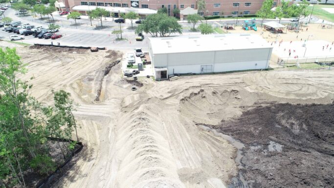 An aerial view of a construction project site.